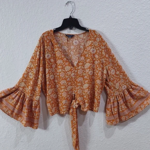 American Eagle Floral Orange Women's Top - Picture 8 of 16